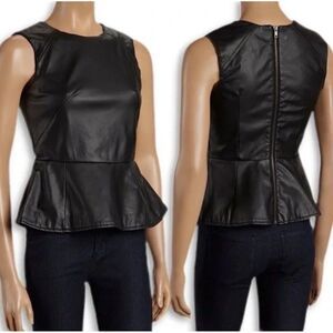 Last Kiss Faux Leather Black Peplum Sleeveless‎ Tank Top Womens Size S Small